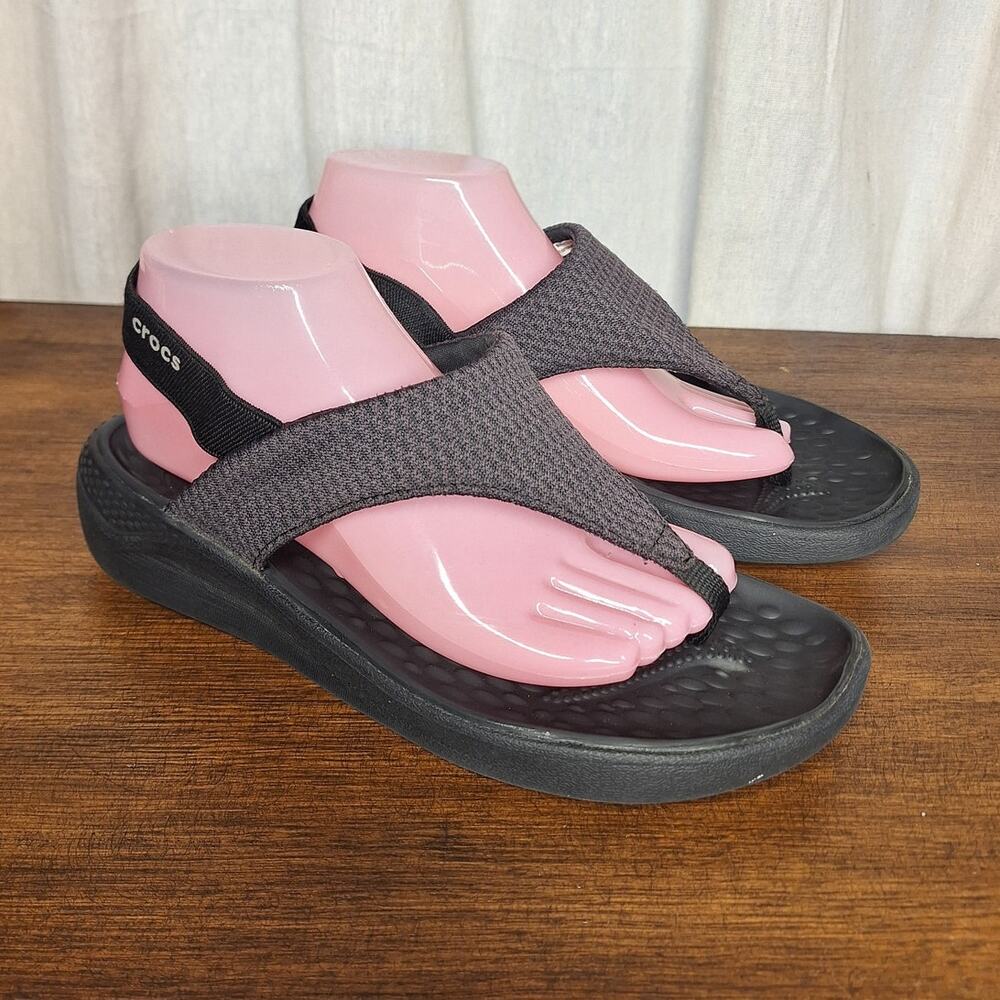 Crocs LiteRide mesh flip flop thong sling back sandals black womens 10 comfort